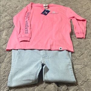 Simply Southern Girls Long Sleeve Tee and Pair of Light Blue Jeans